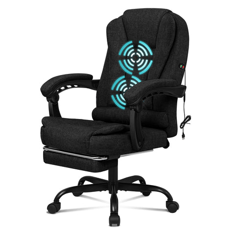 ALFORDSON Massage Office Chair Footrest Executive Fabric Seat (Black)