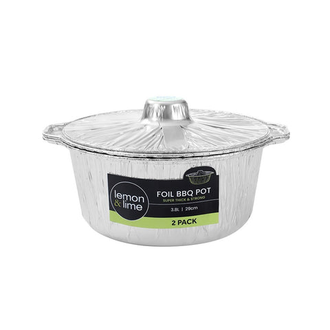 Lemon & Lime Foil BBQ Pot with Lid 2-Pack 3.8L/29cm (Silver)