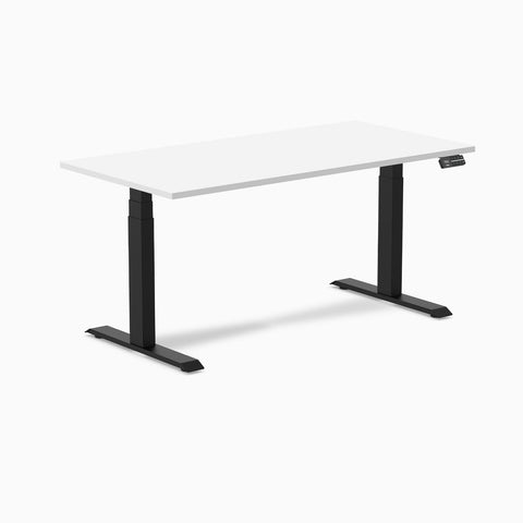 Desky Dual Melamine Sit Stand Desk 150cm White Desktop and Matte Black Frame