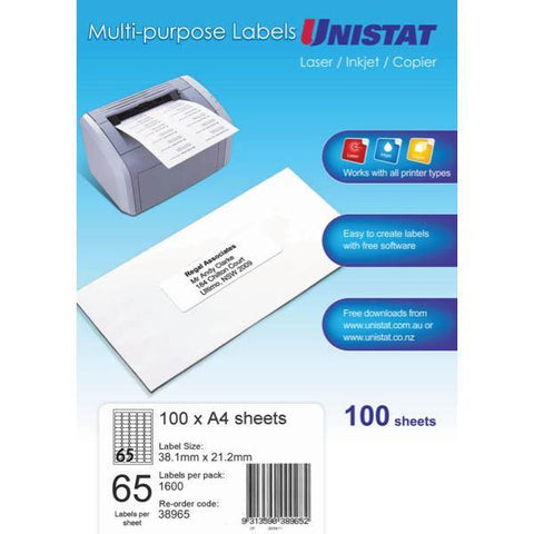 UNISTAT #FSC LIP LABEL 65UP 38.1X21.2MM [100-Pieces]