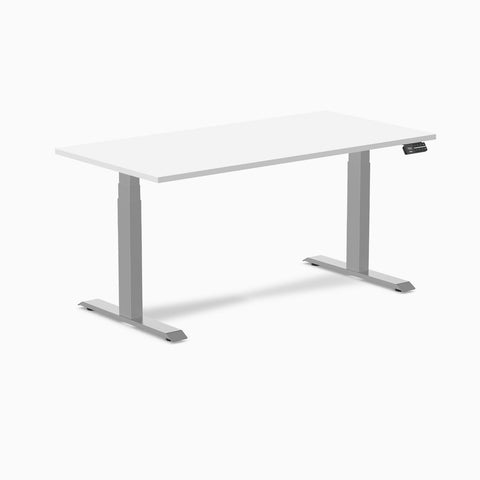 Desky Dual Melamine Sit Stand Desk 150cm White Desktop and Grey Frame