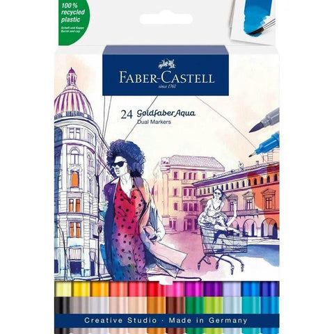Faber-Castell Pack 24 Goldfaber Aqua Dual Tip Markers Assorted