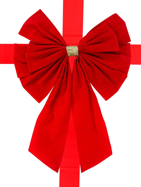 Red Felt Whimsical Monumental Front Door Bow & Ribbon | 55cmRed with Gold