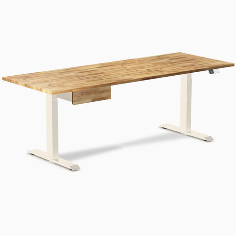 Desky Dual Hardwood Standing Desk With Drawer 200cm Acacia Desktop and Wheat Frame