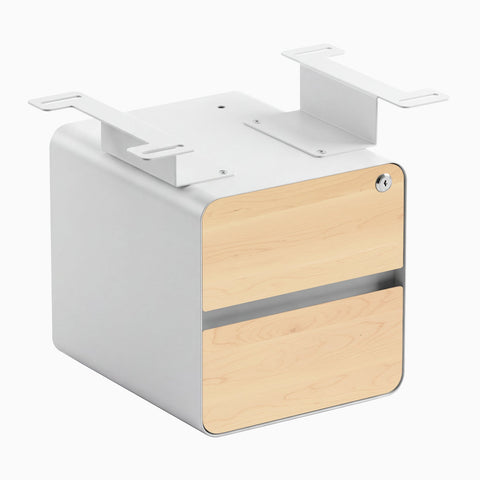 Desky Minimal Under Desk Cabinet - Maple Hardwood / White