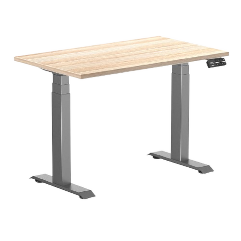 Desky Dual Mini Sit Stand Desk 1000 x 600 Classic Oak Desktop and Space Grey Frame