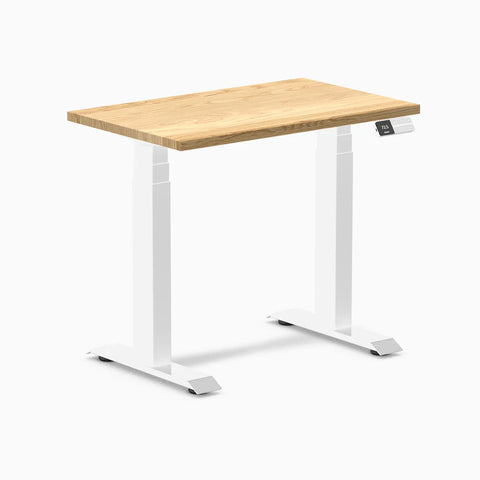 Desky Dual Mini Hardwood Sit Stand Desk 80cm White Oak Desktop and White Frame