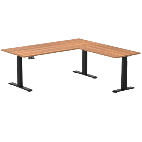Desky Eco L-Shape Melamine Sit Stand Desk 180 x 175 cm Prime Oak Top and Matte Black Leg