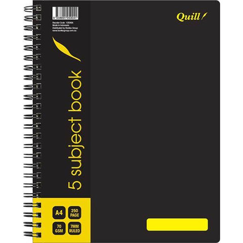 Quill Q596 5-Subject Note Book Spiralbound 70Gsm 250 Page A4