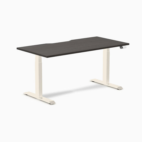 Desky Dual Scalloped Melamine Sit Stand Desk - Burnished Wood / 1500x750mm / Wheat