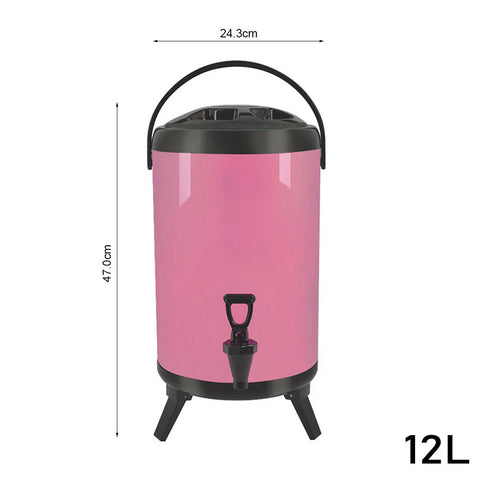 SOGA 12L Insulated Stainless Steel Beverage Dispenser with Faucet (Pink)