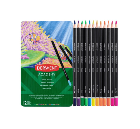 Derwent Academy Neon Coloured Pencils Tin [12 Set]