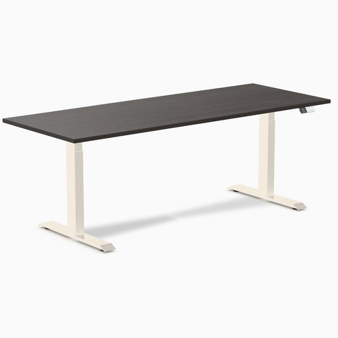 Desky Dual Melamine Sit Stand Desk 200cm Burnished Wood Desktop and Wheat Frame
