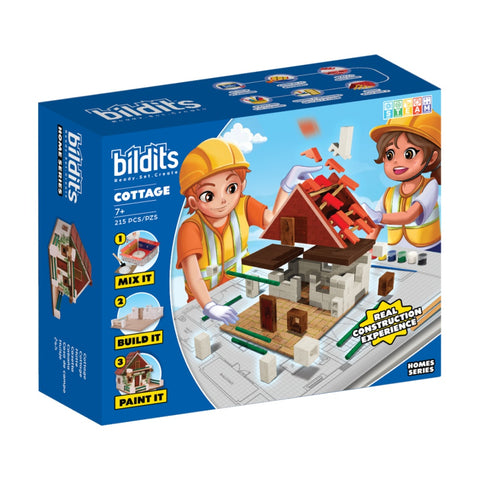 Bildits 215pc Cottage Building Kit Real Materials Kids 7y+