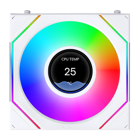 Lian Li Uni Fan SL Infinity 1.8in LCD Flex 2.4GHz Wireless 120mm Reverse Blade ARGB Fan - White (12RSLIND1F1W)