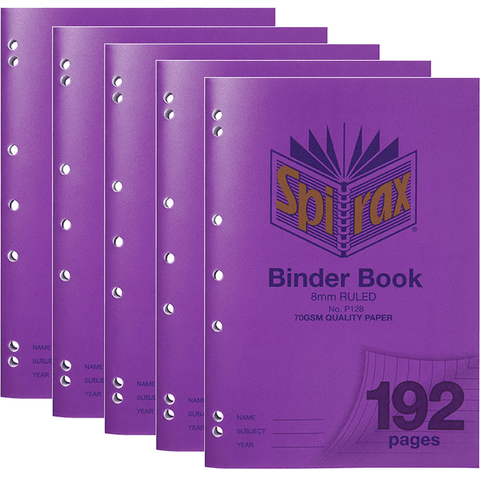 Spirax P128 Binder Notebook 8mm Ruled Lines 192 Page A4 (Purple) [5 Pack]
