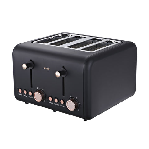 Pronti 4 Slice Stainless Steel Toaster Rose Trim Collection (Black)