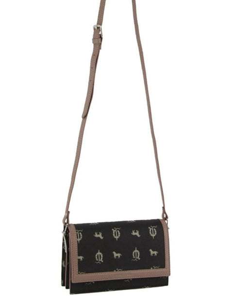 Pierre Cardin Canvas Print/Leather Trim Flap Shoulder Crossbody Bag Black