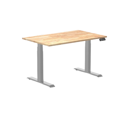 Desky Dual Rubberwood Sit Stand Desk 120cm Natural Timber Desktop and Grey Frame
