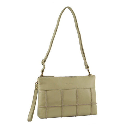 Pierre Cardin Women's Leather Stitch Design Shoulder Crossbody Bag 29cm Sand