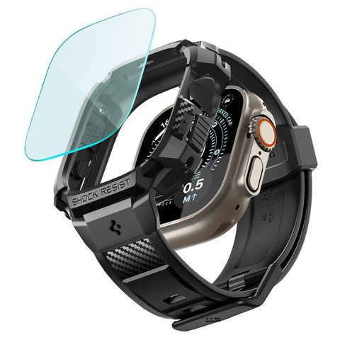 Spigen Apple Watch Ultra 4/3/2/1 49mm Rugged Armor Pro Band Case with Screen Protector (Black)