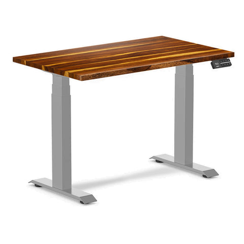 Desky Dual Mini Hardwood Sit Stand Desk 100cm Pheasantwood Desktop and Grey Frame