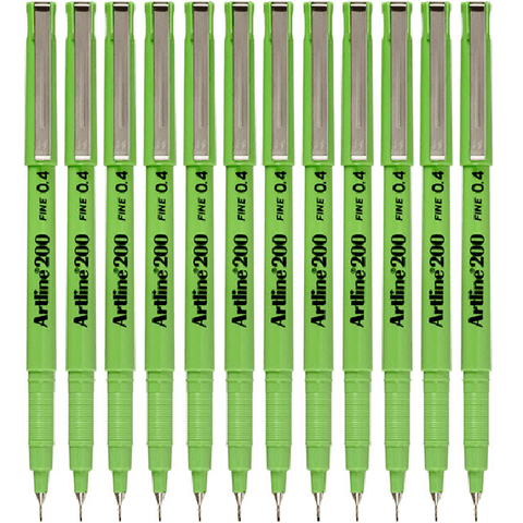 Artline Box 12 200 Fineliner Felt Tip Pen 0.4mm (Lime Green)