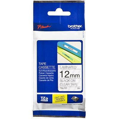 Brother Tze-131 Laminated Labelling Tape 12mm (Black On Clear)