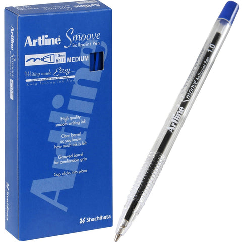 Artline Smoove Ballpoint Pen 1.0mm Box of 12 (Blue)