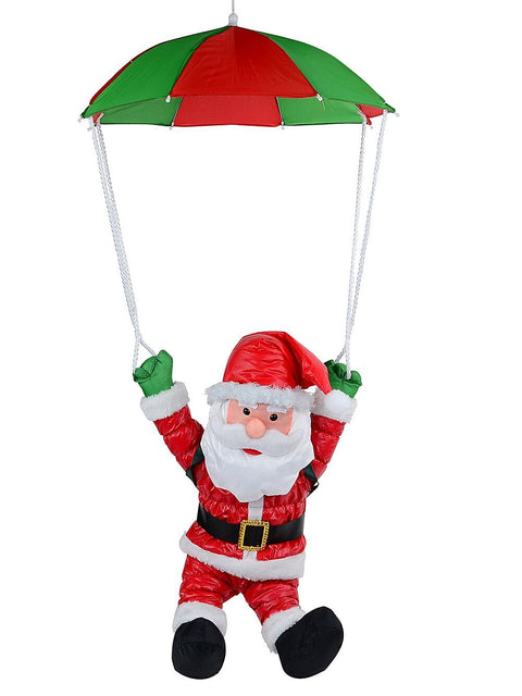 Christmas Warehouse - OUDRBA72 Parachuting Nylon Santa With Backpack Outdoor Decoration | 1.2m Red with Green, White, Black & Gold