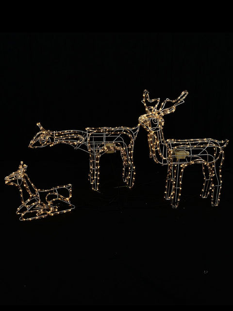 Christmas Warehouse - OUDRPW50 Animated 3D Reindeer Family Of 3 Neutral White LED Rope Light Display Neutral White