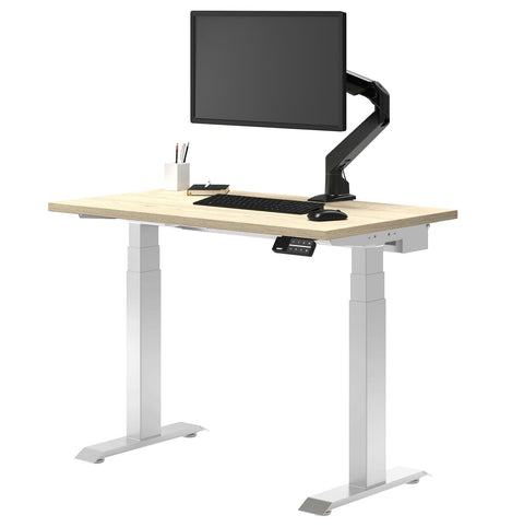 Desky Dual Mini Sit Stand Desk 1000x600 Jarrah Legno Desktop and White Frame
