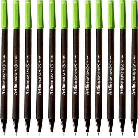 Artline Box 12 Supreme Fineliner Pen 0.4mm (Lime Green)