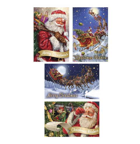 Christmas Warehouse - WRAPX358 10x Santa Claus Christmas Greeting Cards With Metallic Highlights Pack | 17cm Various