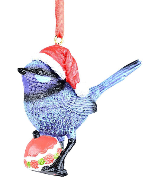 Christmas Warehouse - DECRH124 Native Blue Splendid Fairywren Bauble Whimsical Essential Ornament | 75mm Blue with Black, Red & White