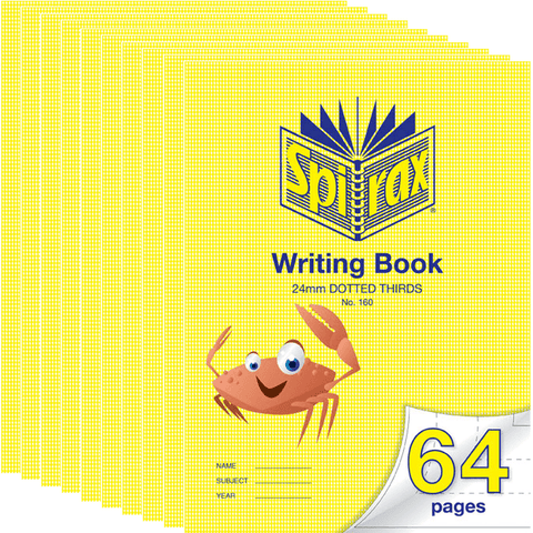 Spirax 160 Writing Book Dotted Thirds 24mm 70gsm 64 Page Crab [10 Pack]