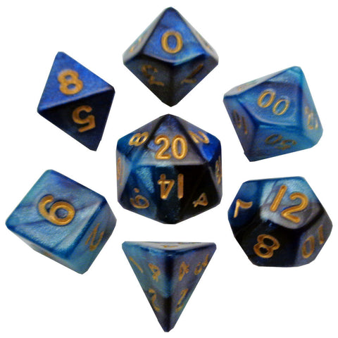 Fanroll By Metallic Dice Games MDG Mini Polyhedral Dice Set Gold Numbers- Dark Blue/Light Blue