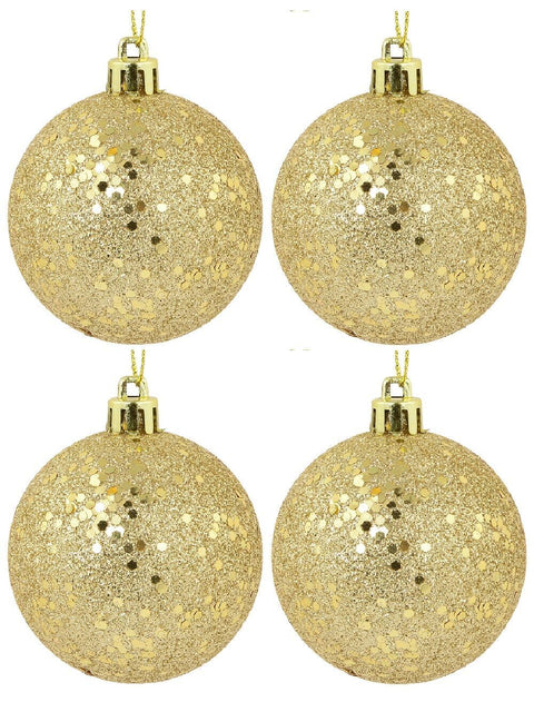 Christmas Warehouse - DECR1132 12x Lustrous Gold Essential Sequin & Glitter Baubles | 60mm Gold