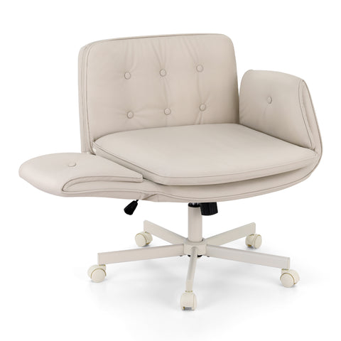 Artiss Criss Cross Chair with Wheels & Adjustable Armrests (Beige)