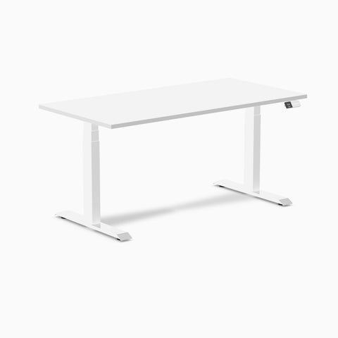 Desky Dual Melamine Sit Stand Desk 150cm White Desktop and White Frame