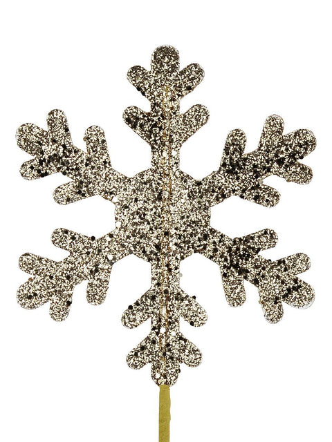 Christmas Warehouse - STEM2325 Shiny Champagne Snowflake With Diamante Long Christmas Stem | 52cm Champagne
