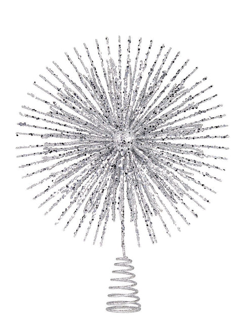 Christmas Warehouse - DECRTT67 Large Silver Glitter Starburst Christmas Tree Topper | 38cm Silver