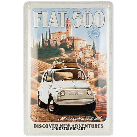 Nostalgic-Art Medium Sign Fiat 500 Discover New Adventures 20x30x0.5cm