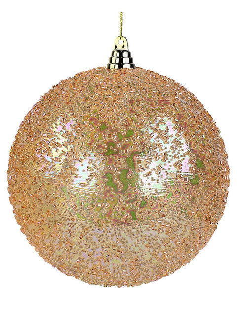 Christmas Warehouse - DECRH111 Champagne Orange Beaded Majestic Large Display Bauble | 20cm Iridescent Champagne Orange