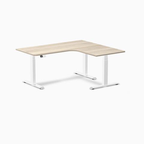 Desky L-Shape Melamine Sit Stand Desk 160cm - Right Return Classic Oak Top and White Leg