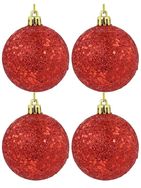 Christmas Warehouse - DECR1133 12x Lustrous Red Essential Sequin & Glitter Baubles | 60mm Red