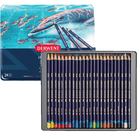 Derwent Inktense Coloured Pencils Tin 24 Mix With Water Colour