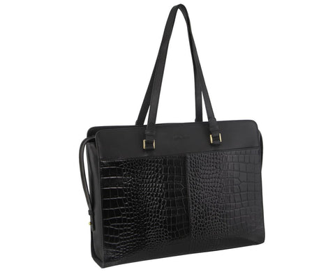 Pierre Cardin Croc-Embossed 15" Laptop Bag - Black