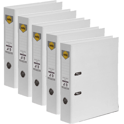 Marbig Linen Lever Arch File Folder A4 (White) [5 Pack]