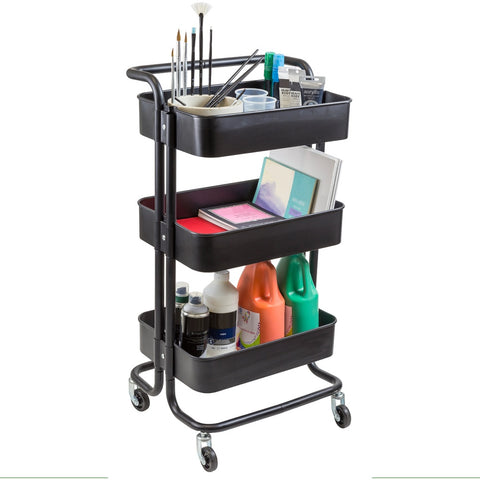Jasart Art & Craft Mobile Studio Trolley Cart Shelf Organiser with Wheels Black